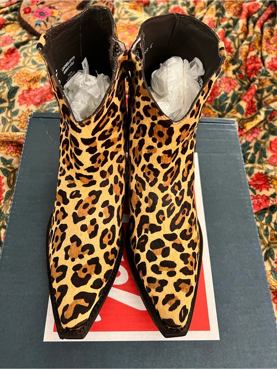 Tony Lama Shoes - Tony Lama Calf-Hair  Leopard Print Snip Toe Ankle Boots - Tan, Brown, Black